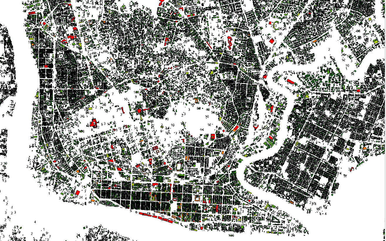 Population distribution map — per-building 1 m resolution